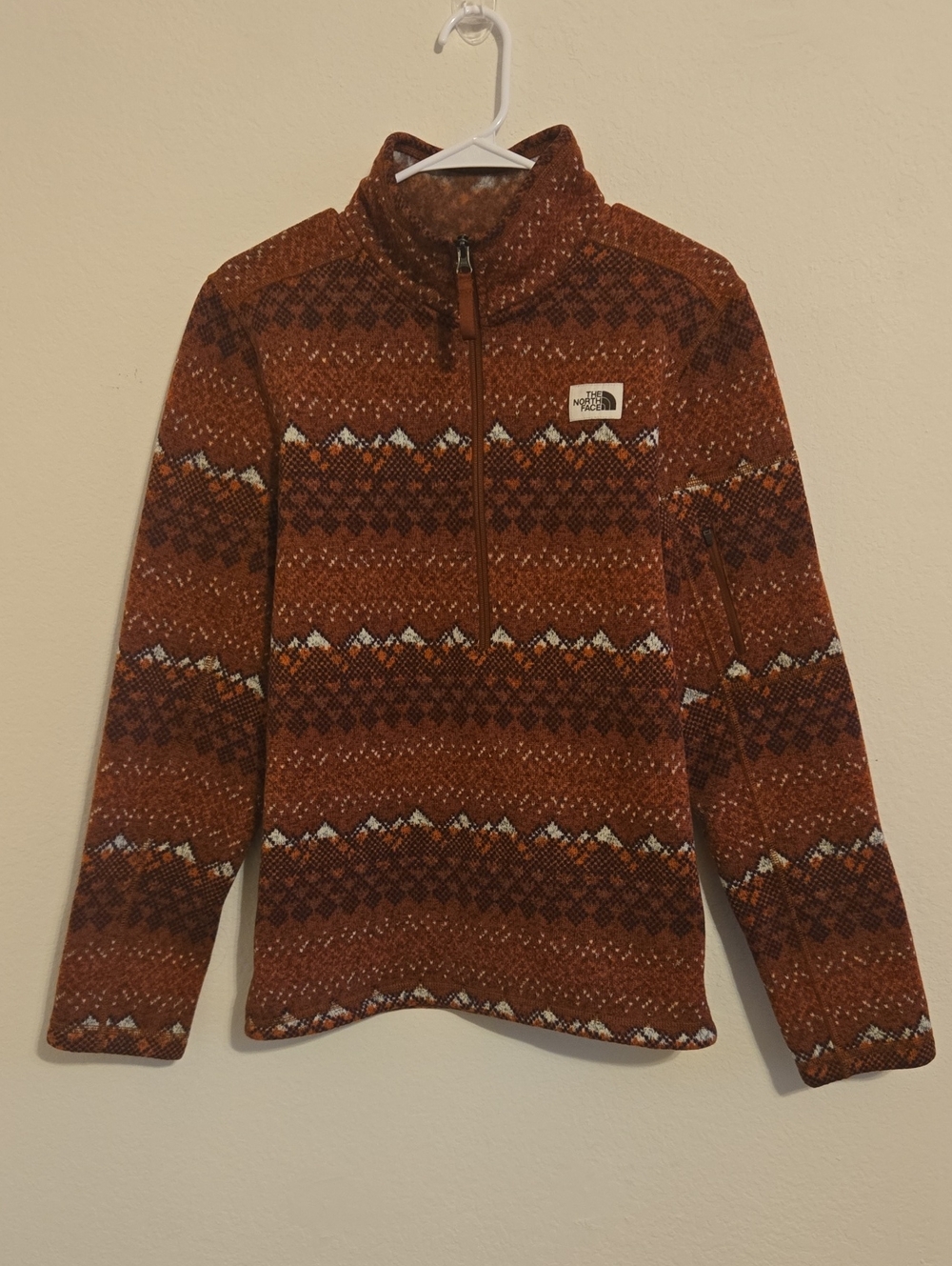 The North Face Half-Zip Rust Patterned Fleece Sweater - Small